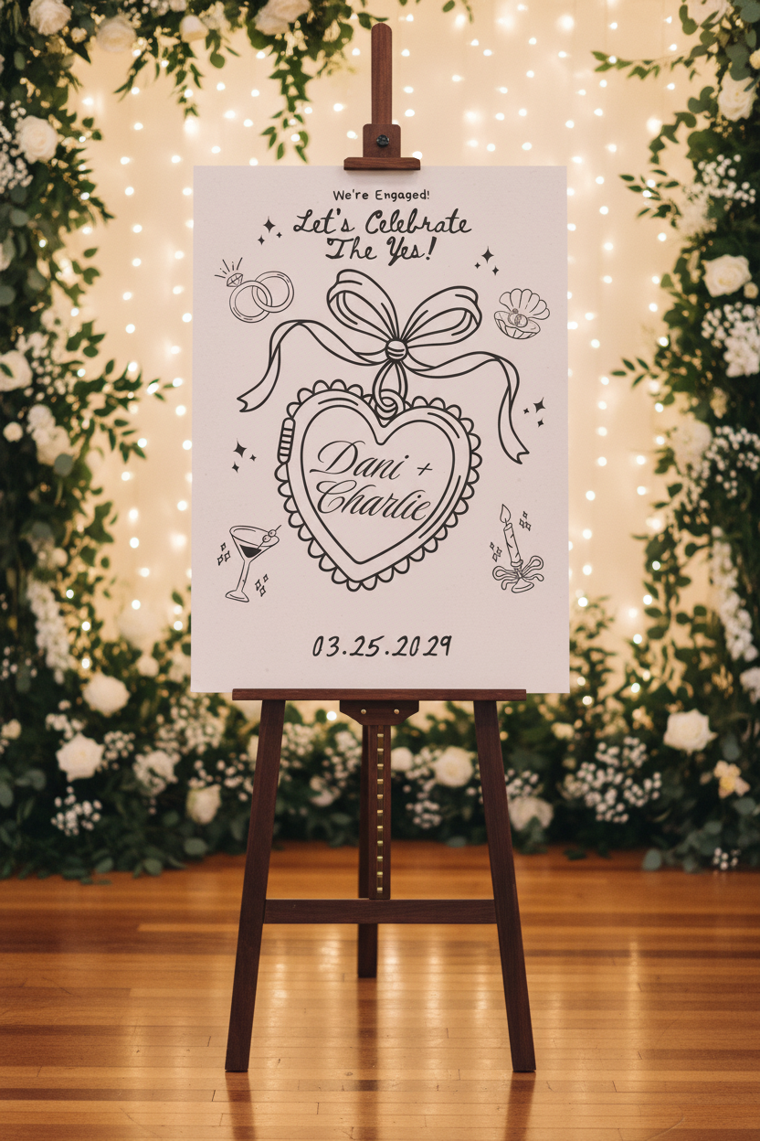 Dani + Charlie Engagement Sign — Easel Lifestyle Mockup