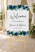 Navy Blue Floral Foliage Wedding Welcome Board | Personalised Foamex Sign