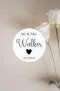 Personalised Mrs & Mrs Wedding Stickers | Heart Design | Custom Labels
