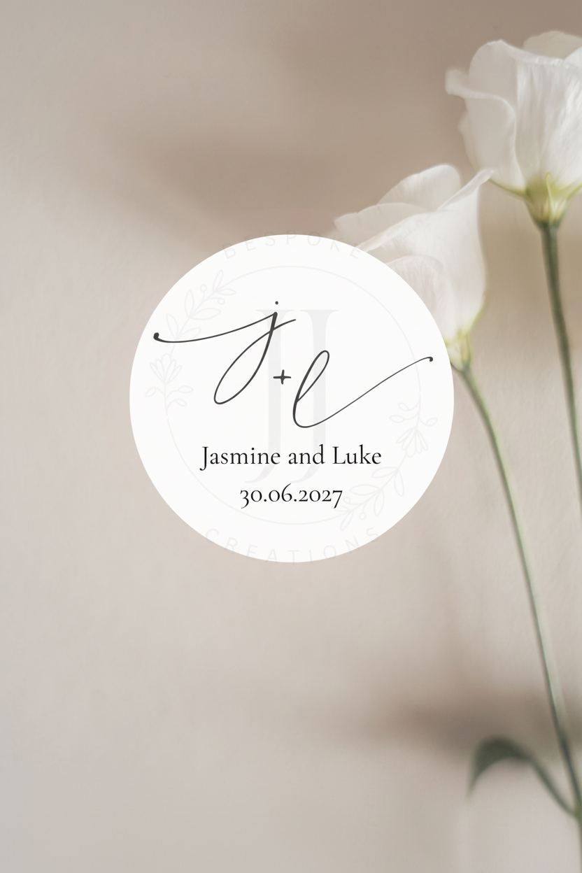 Initials, Name & Date Personalised Wedding Stickers | Custom Round Labels