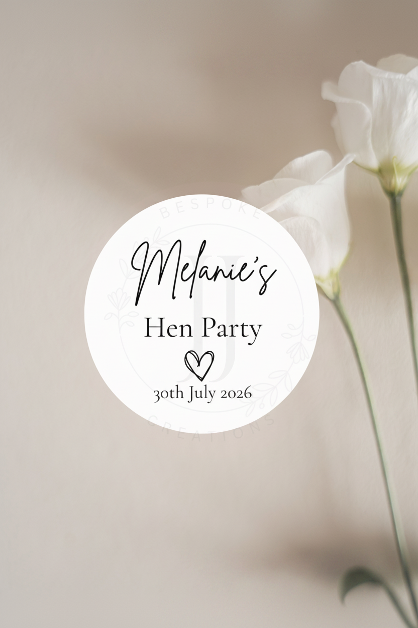 Personalised Hen Party Stickers | Custom Round Labels for Hen Do Favours