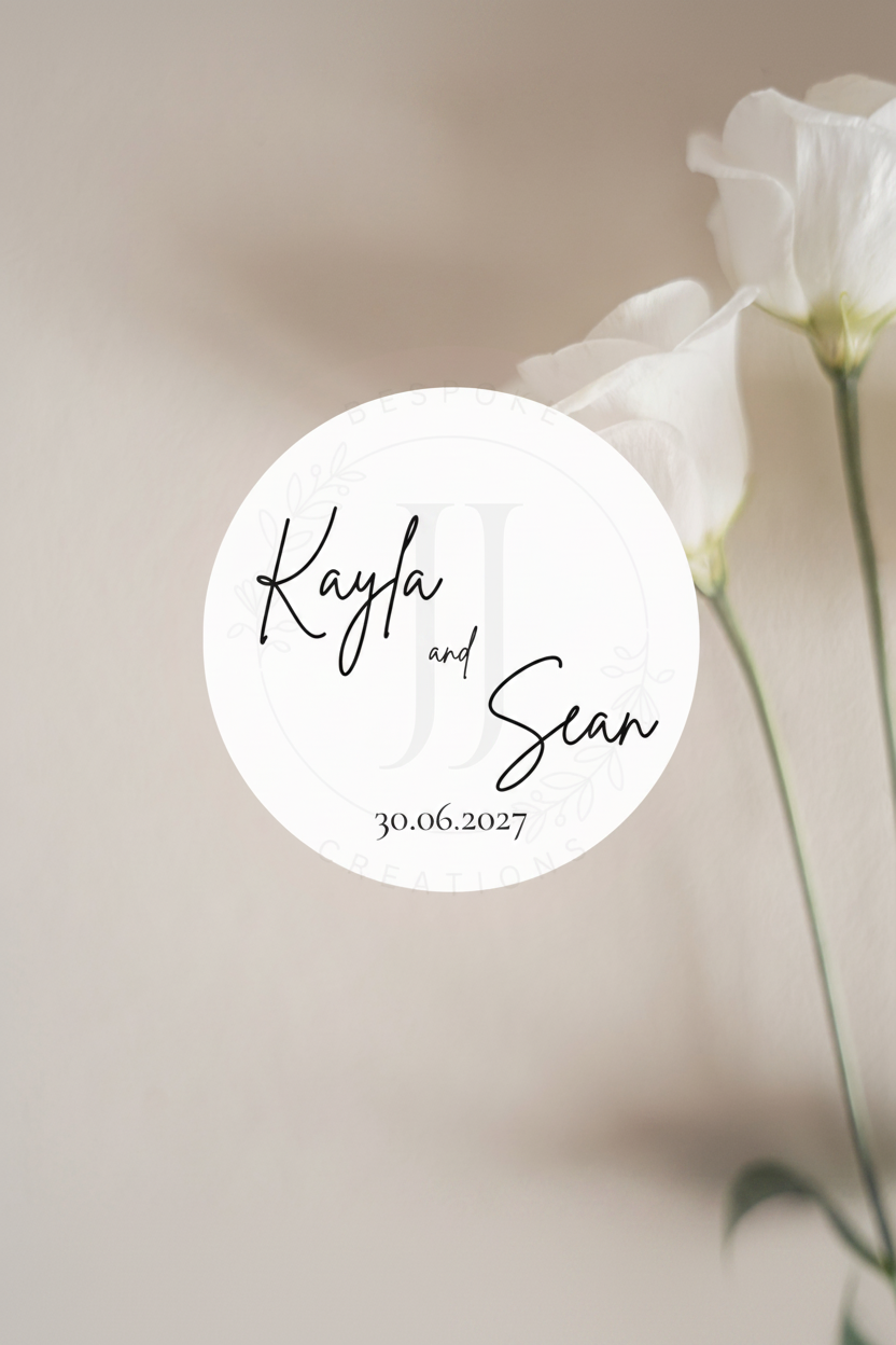 Name & Date Personalised Wedding Stickers | Script Font | Custom Round Labels