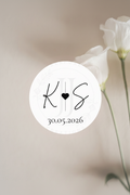 Initials & Date Personalised Wedding Stickers | Heart Design | Custom Labels