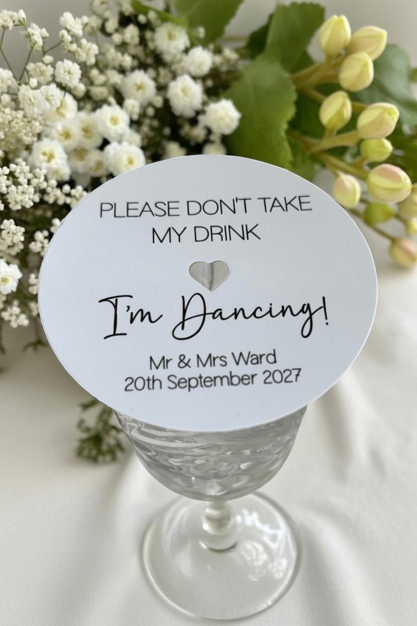 'Please Don't Take My Drink, I'm Dancing' Personalised Wedding Coaster