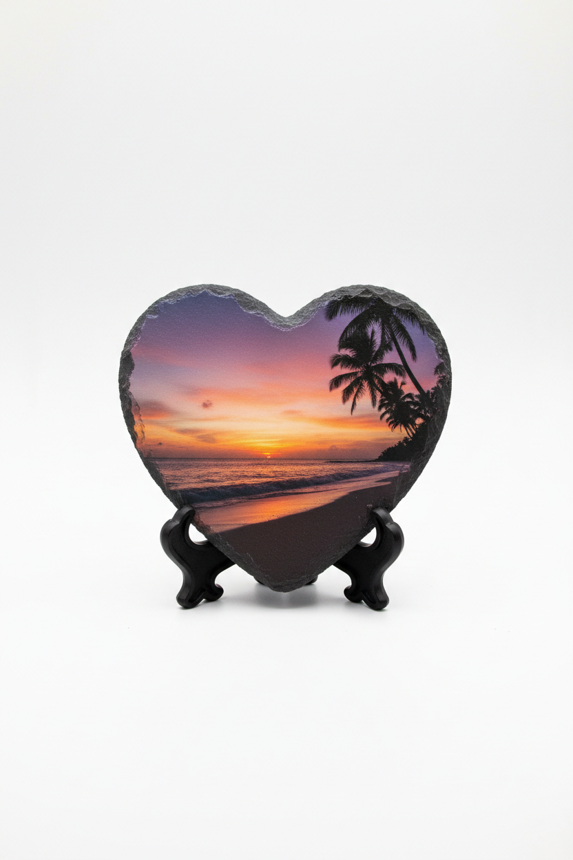 Personalised heart-shaped slate photo print 20cm on stand legs