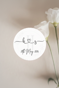 Initial, Heart & Date Personalised Wedding Stickers | Custom Round Labels
