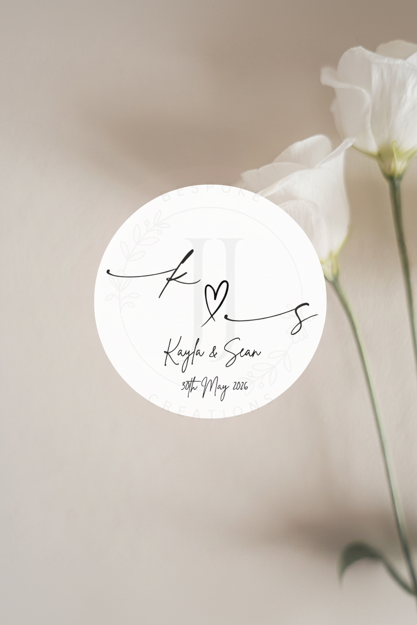 Initials, Name & Date Personalised Wedding Stickers | Script Font | Custom Labels