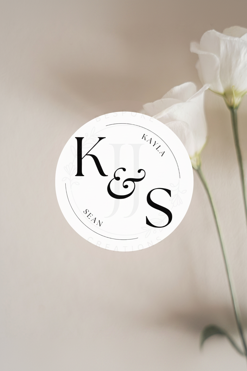 Bold Name & Initials Personalised Wedding Stickers | Custom Round Labels