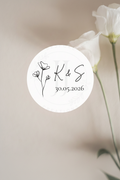 Initials & Date Personalised Wedding Stickers | Simplistic Flower Design