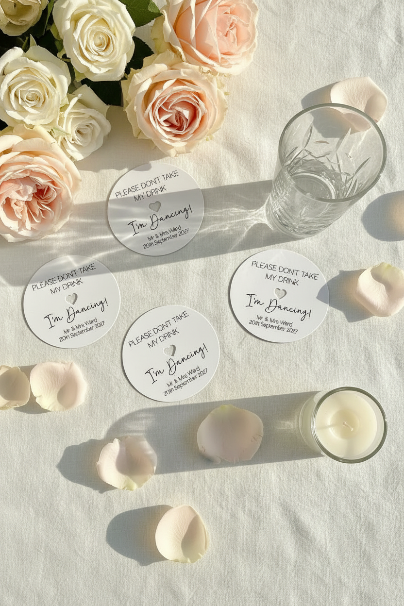 'Please Don't Take My Drink, I'm Dancing' Personalised Wedding Coaster