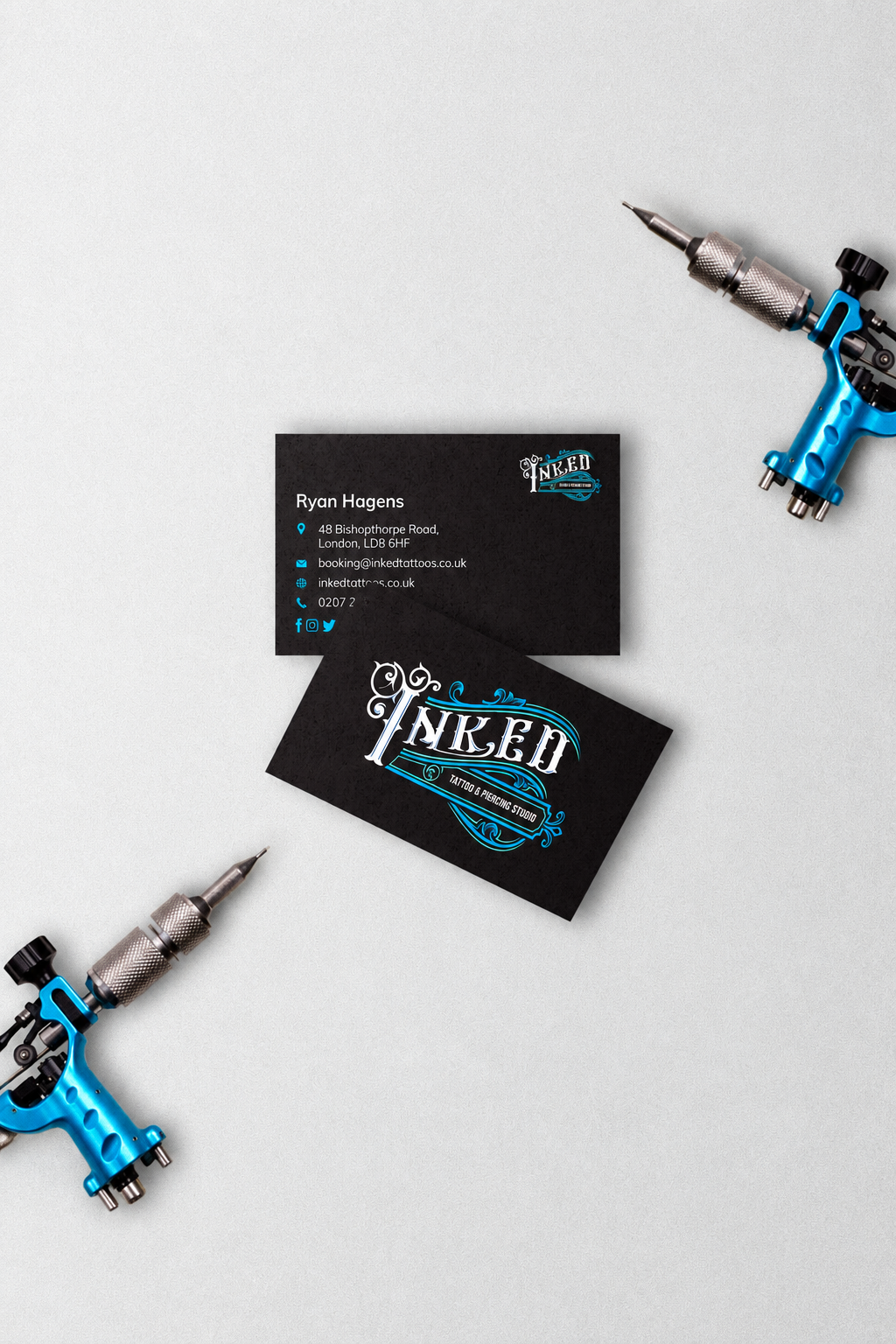 Inked business cards in a 2:3 portrait image