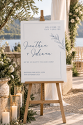 Botanical leaf illustration wedding welcome sign printed on Foamex