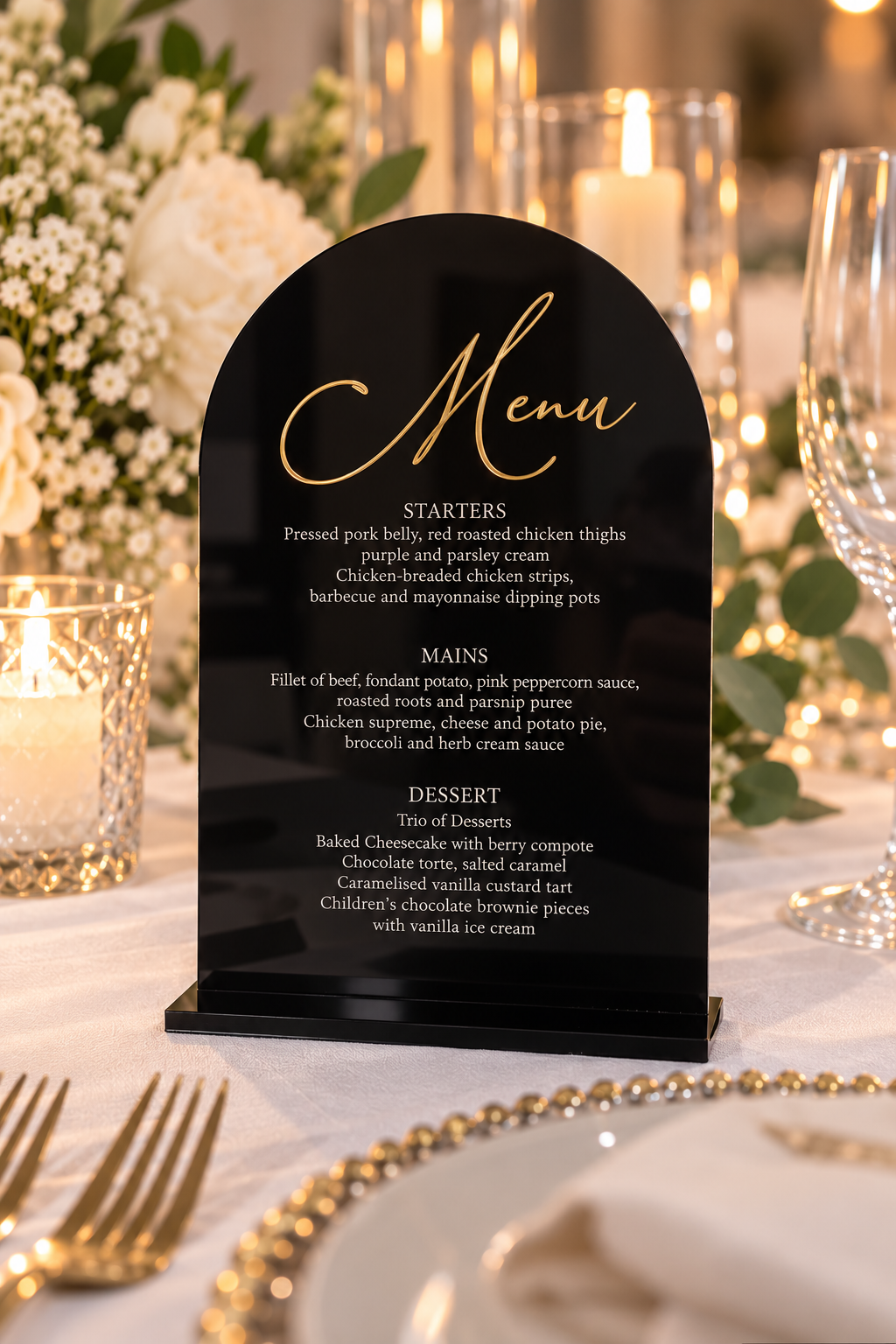 Personalised A5 Acrylic Wedding Table Menu with Mirrored Lettering
