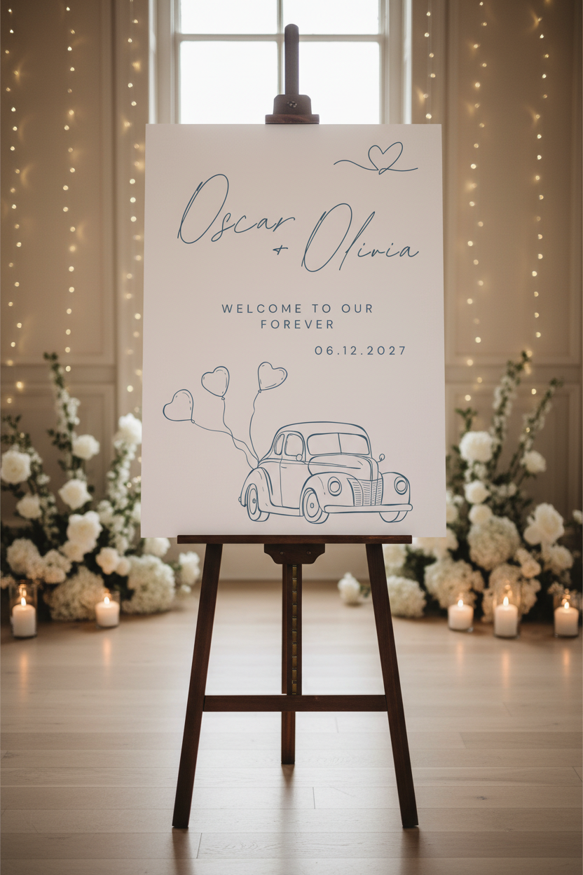 Oscar & Olivia Car Wedding Sign Mockup - Revised