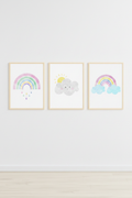 Rainbow, Sun Cloud & Blue Rainbow Wall Art Set of 3 — Mockup
