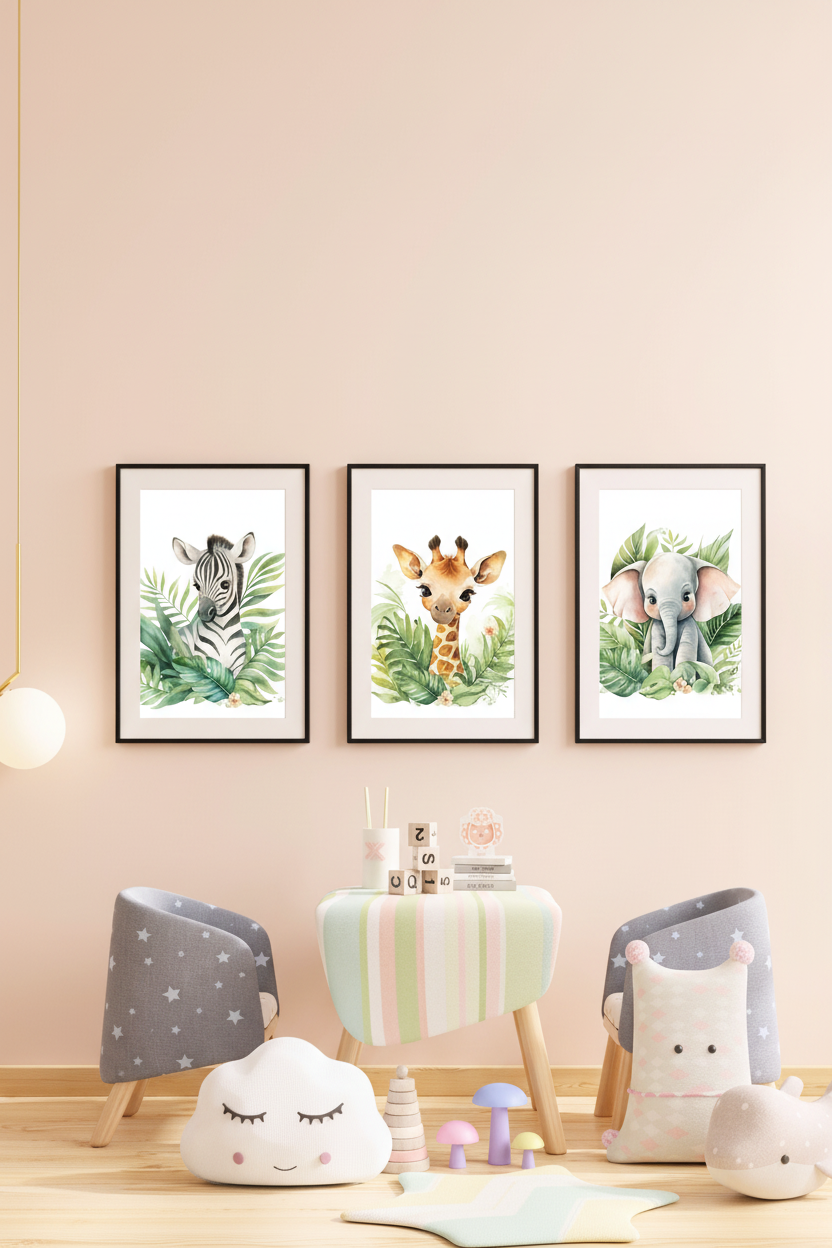 Safari Animals Wall Art Set of 3 — Mockup