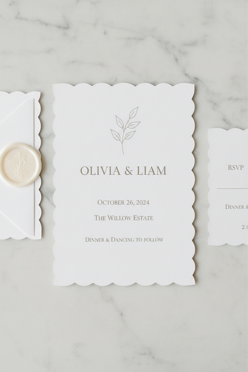 Scalloped Edge Wedding Invitation Printing - Upload your design