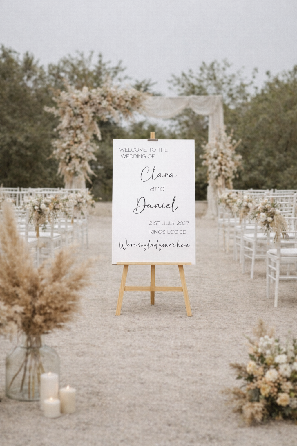 'We're So Glad You're Here' Wedding Welcome Board | Minimal Elegant | Foamex