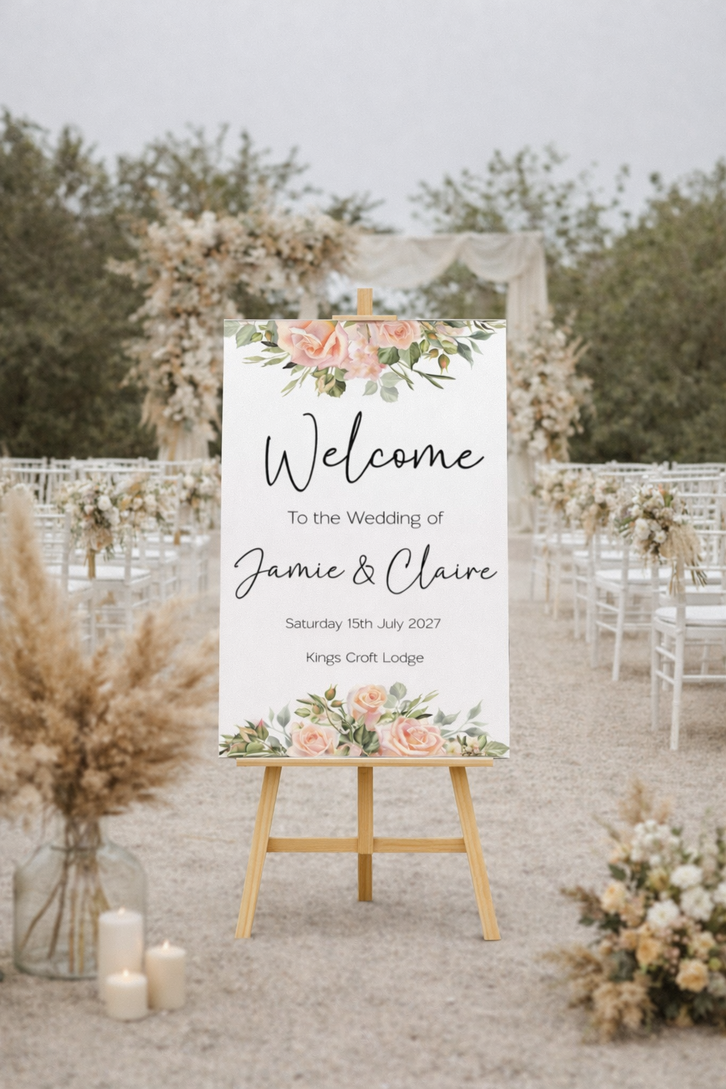 Pink Rose Floral Wedding Welcome Sign | Personalised Foamex Board