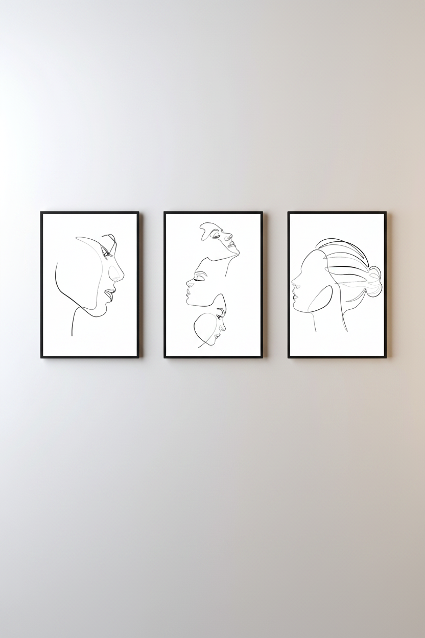 Woman Line Drawing Set of 3 Prints Mockup